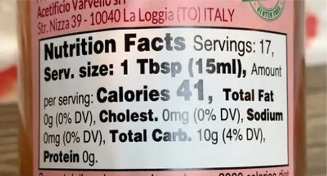 Rosé vinagar condiment nutrition facts table