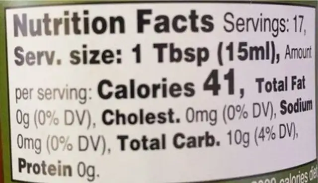 Apple vinegar Condiment nutrition facts table
