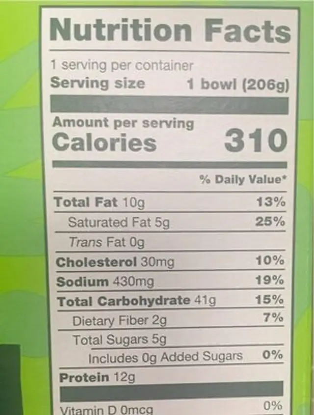 Wagon Wheels Mac & Cheese nutrition facts table