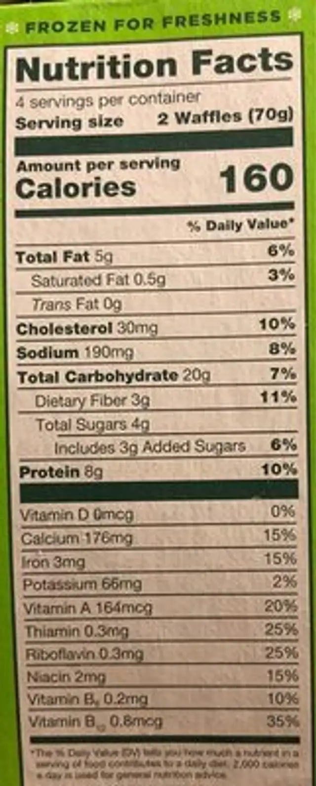 Blueberry waffles, blueberry nutrition facts table