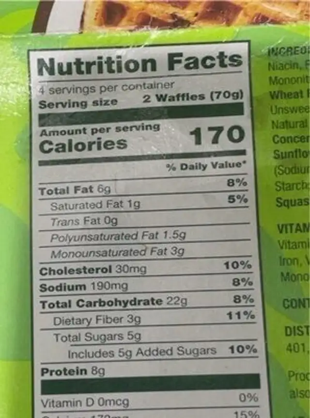 Chocolate chip waffles nutrition facts table