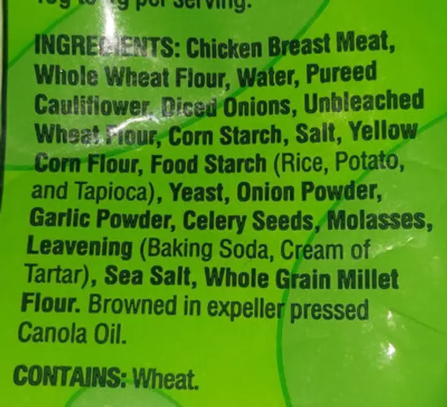 White meat chicken nuggets ingredients label