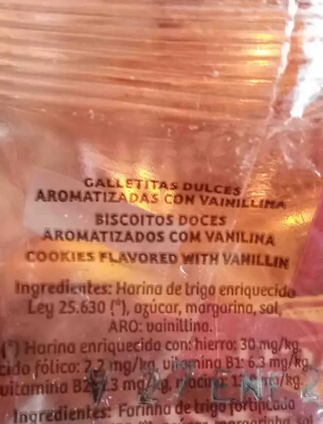 palmeritas de hojaldre ingredients label
