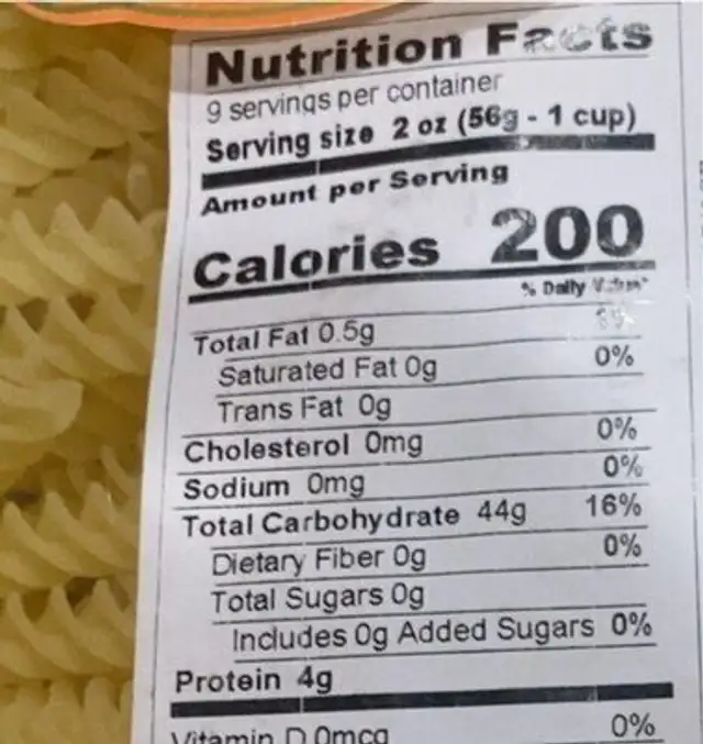 La Fabbrica della pasta nutrition facts table