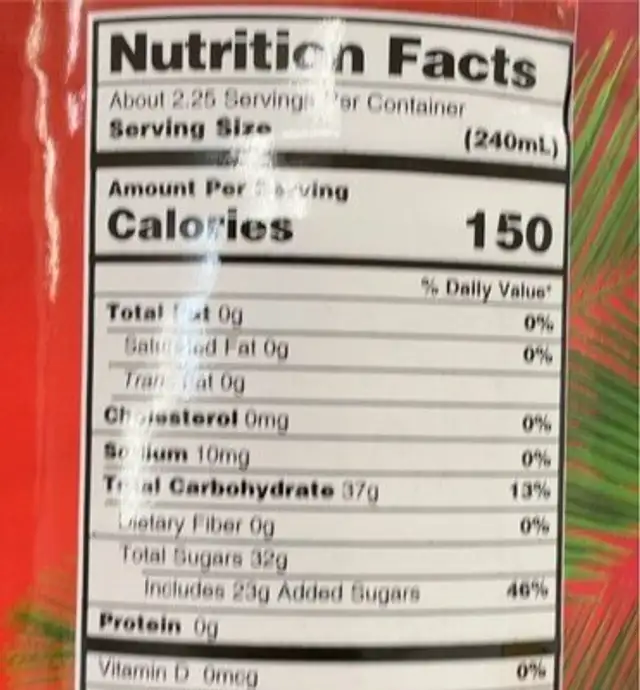 Fruit punch nutrition facts table