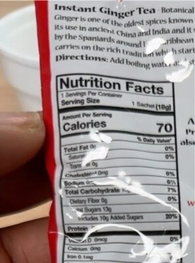 Instant Ginger Tea nutrition facts table