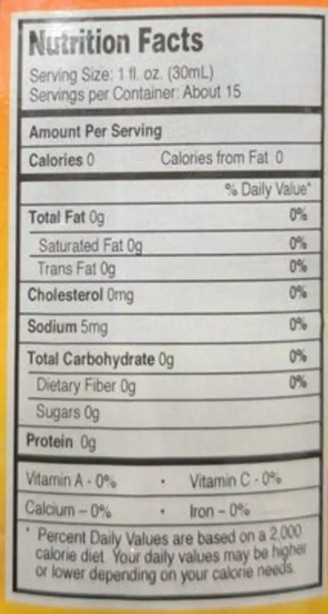 Ginger flavoring nutrition facts table