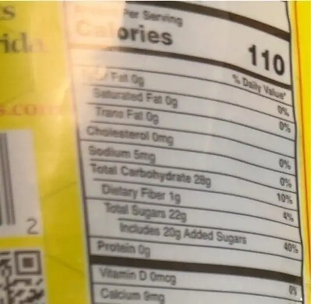 Tamarind Balls nutrition facts table