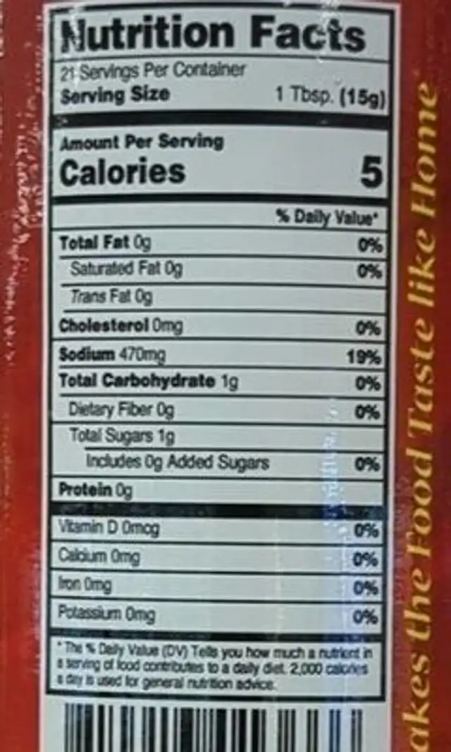 Scotch Bonnet Soy Sauce nutrition facts table