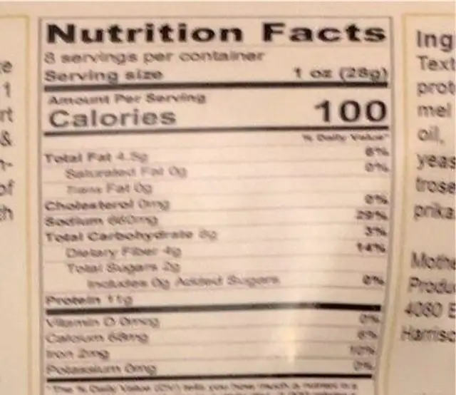 Taco Mix Texured Soy Protein nutrition facts table