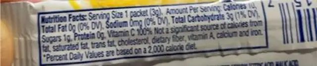 Orignial Lemonade nutrition facts table