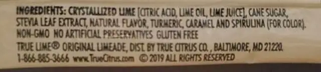 Original Limeade nutrition facts table