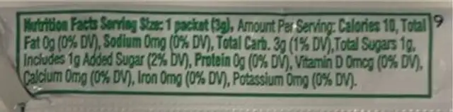 True Lemon nutrition facts table