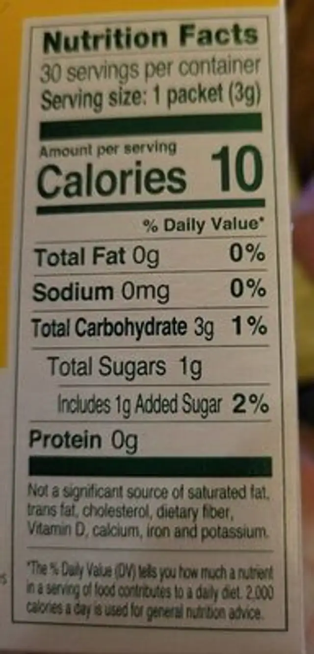 True lemon raspberry lemonade singleserve packets nutrition facts table