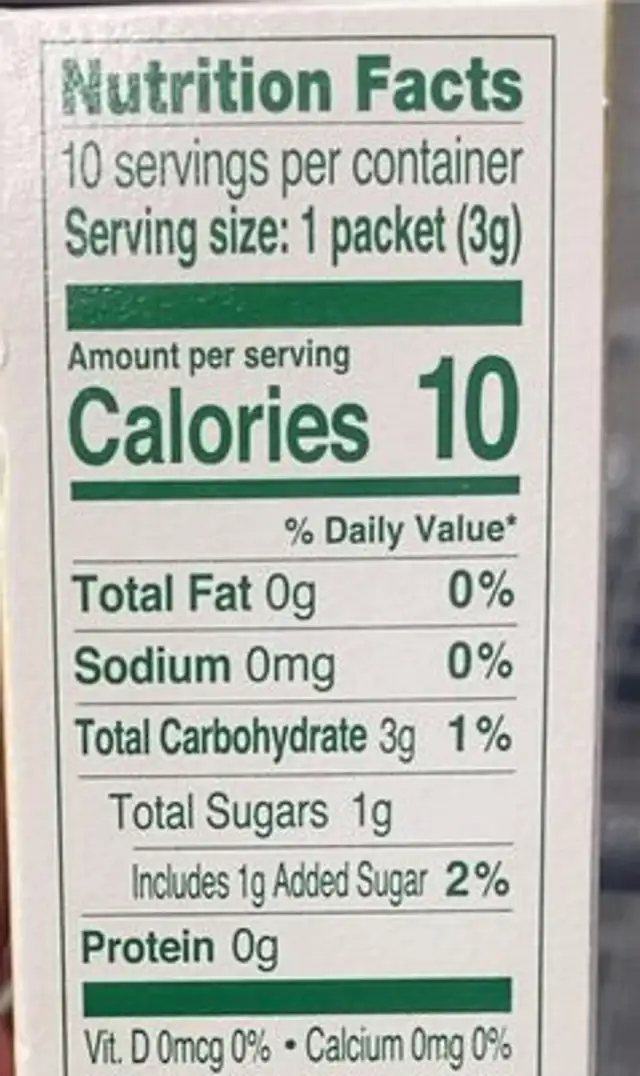 Strawberry Drink Mix nutrition facts table