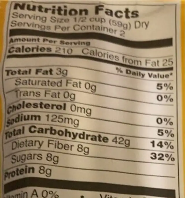 Organic Breakfast Grains creamy banana nutrition facts table