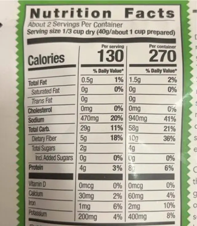 Tsampa soup nutrition facts table