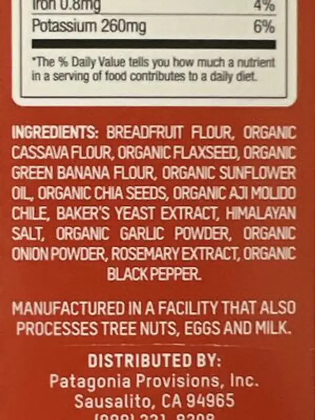 Breadfruit Crackers ingredients label