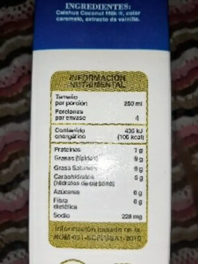 Unknown nutrition facts table