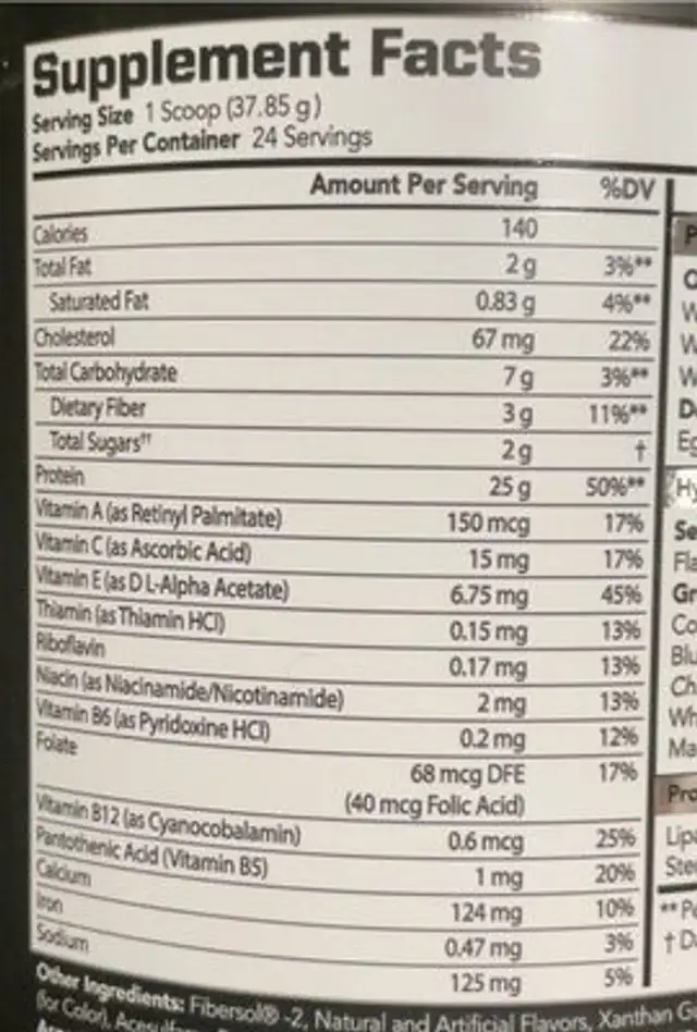Amplify xl nutrition facts table