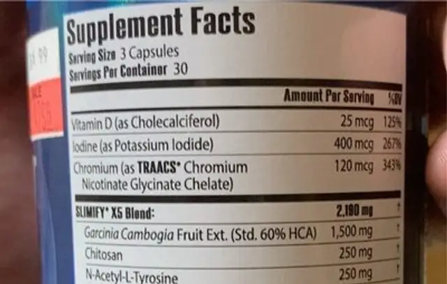 Slimify nutrition facts table
