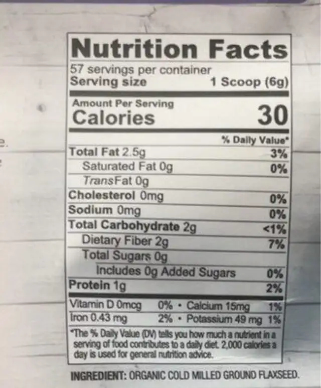 Organic groung flaxseed nutrition facts table