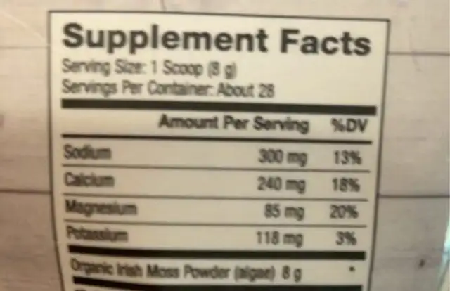 Irish moss nutrition facts table