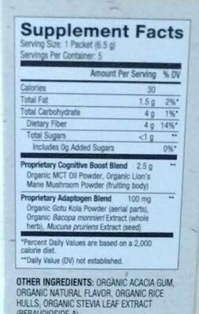 Super good Water Enhancer-FOCUS nutrition facts table