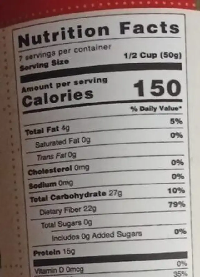 chia seed flour nutrition facts table