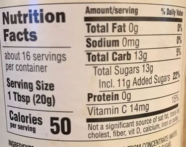 Organic Jelly Concord Grape nutrition facts table