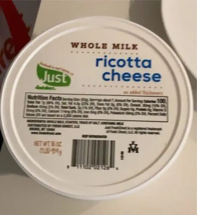 Whole milk ricotta cheese