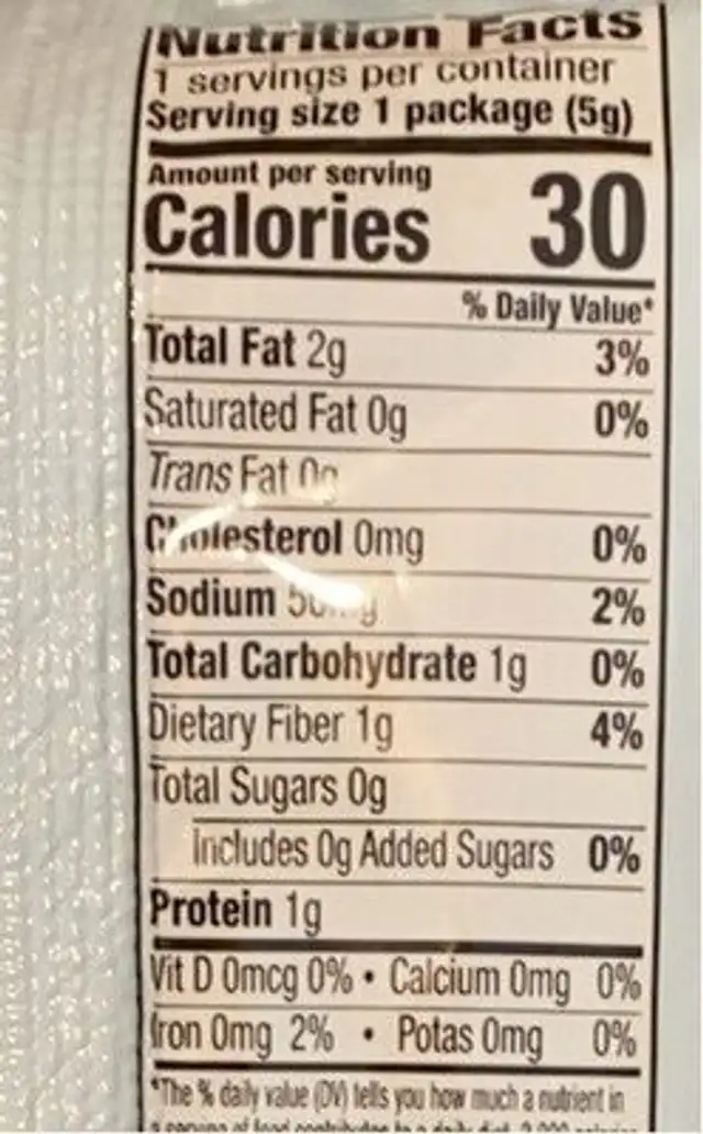 Organic roasted seaweed sea salt nutrition facts table