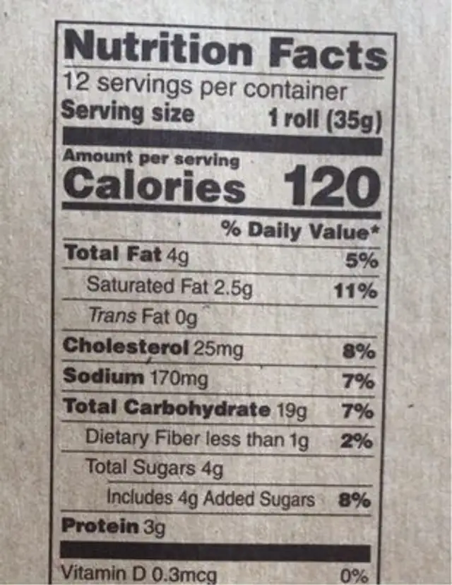 Mini Brioche Slider rolls nutrition facts table