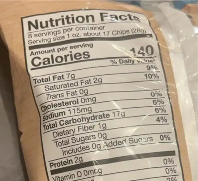 Kettle chips lightly salted nutrition facts table