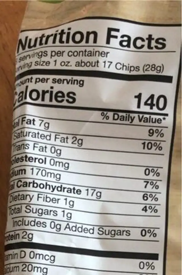 Sour Cream and Onion Kettle Chips nutrition facts table
