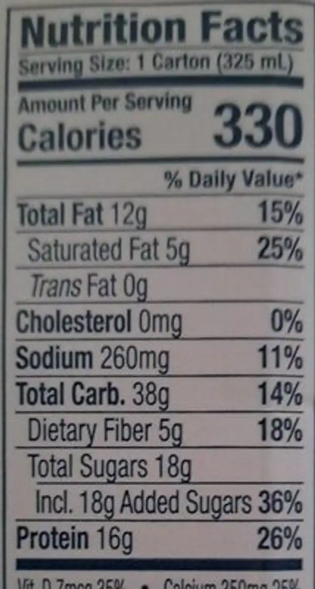 Kate Farms nutrition shakes nutrition facts table