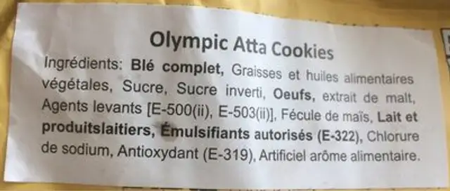 Atta Cookies ingredients label