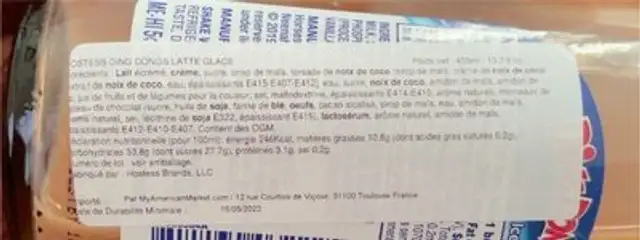 Ding dong Iced latte nutrition facts table