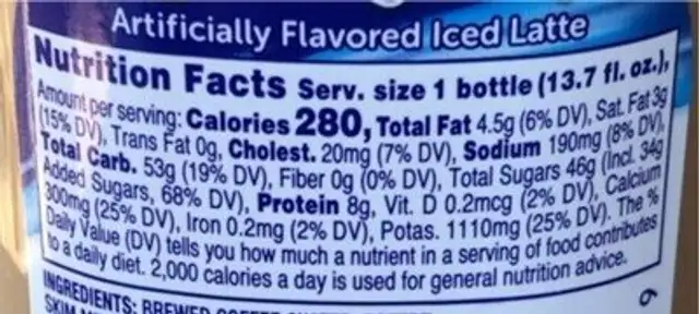 LATTE GLACÉ AU PETIT PAIN AU MIEL nutrition facts table