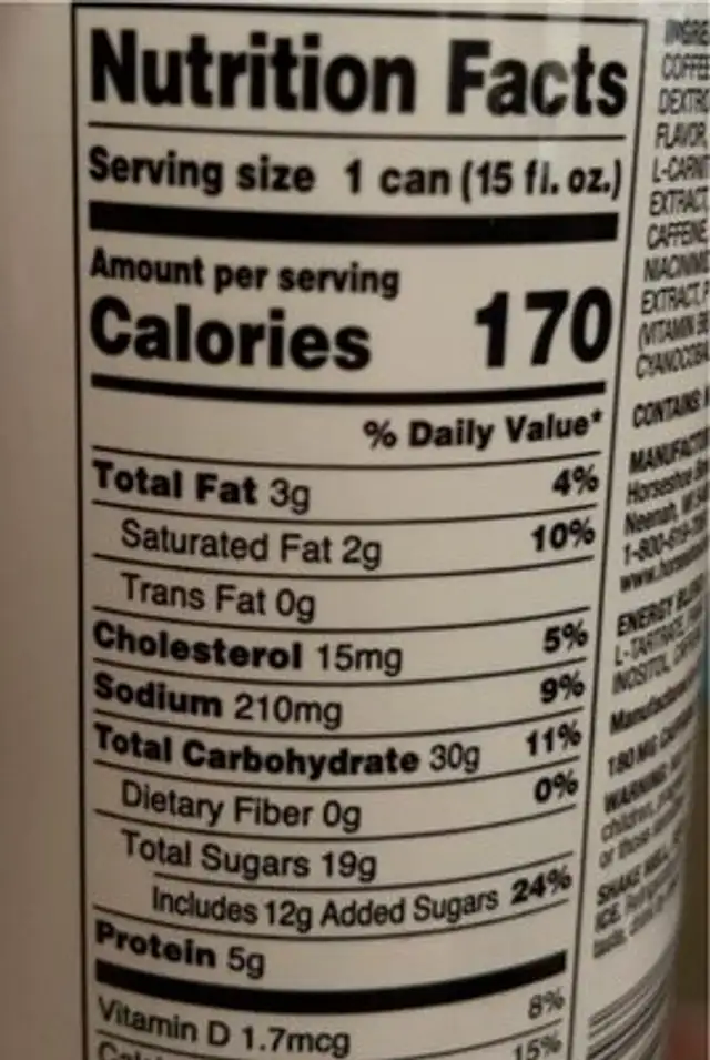 Double Shot Energy Latte nutrition facts table