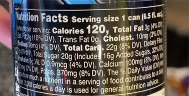 X Caff nutrition facts table