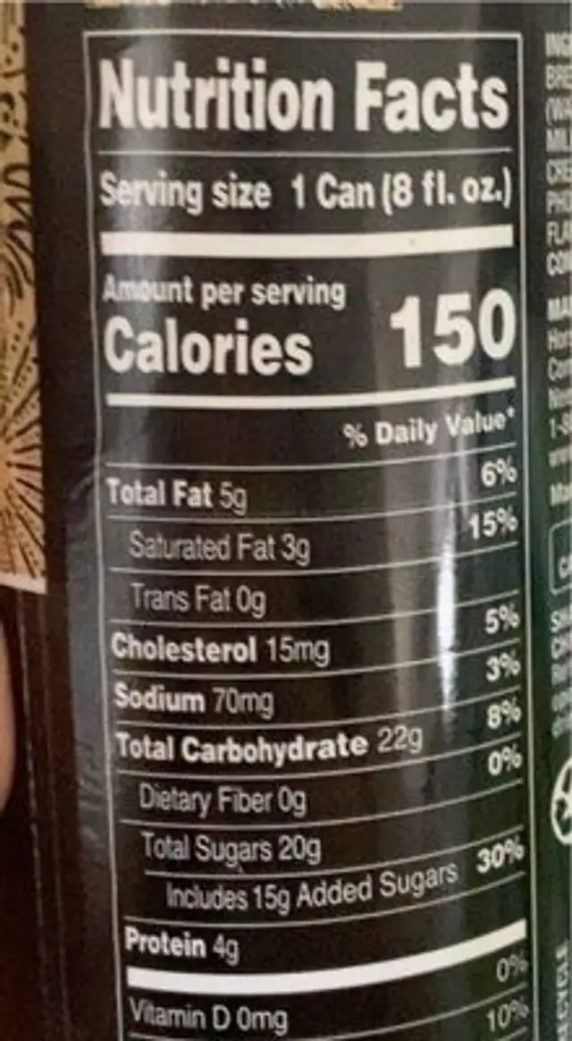 Expresso with cream nutrition facts table
