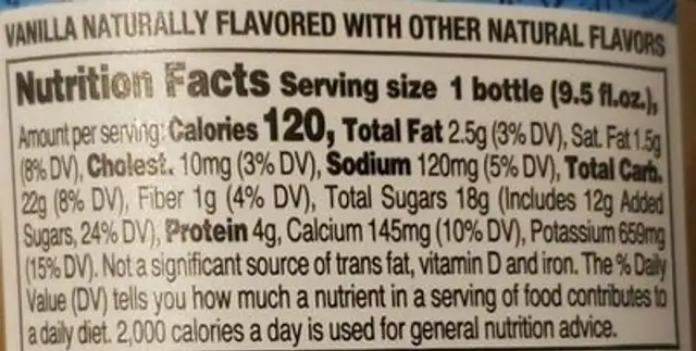 Iced Latte Vanilla nutrition facts table