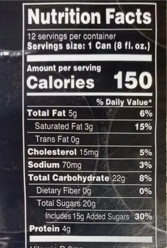Expresso with Cream nutrition facts table