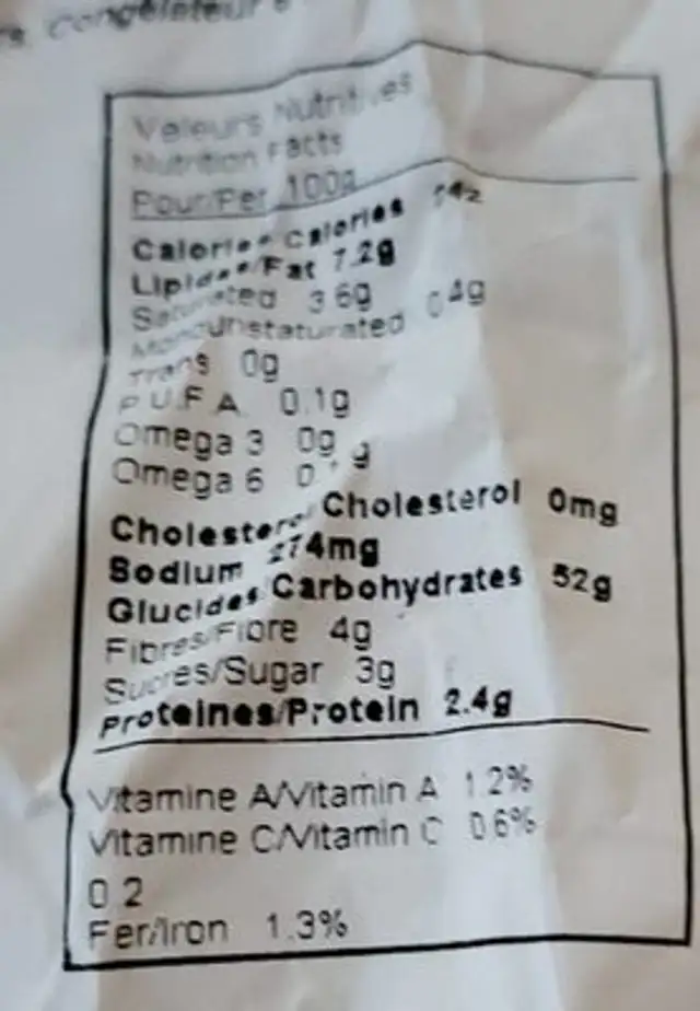 Burger Sésame 0 oeuf nutrition facts table