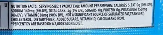 all sport zero nutrition facts table