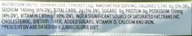 All sport Zero nutrition facts table