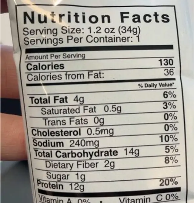 Kay's white cheddar cheese protein kruncheeze chips nutrition facts table
