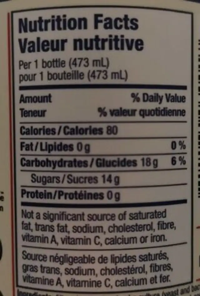 Pink Lady Apple Kombucha nutrition facts table