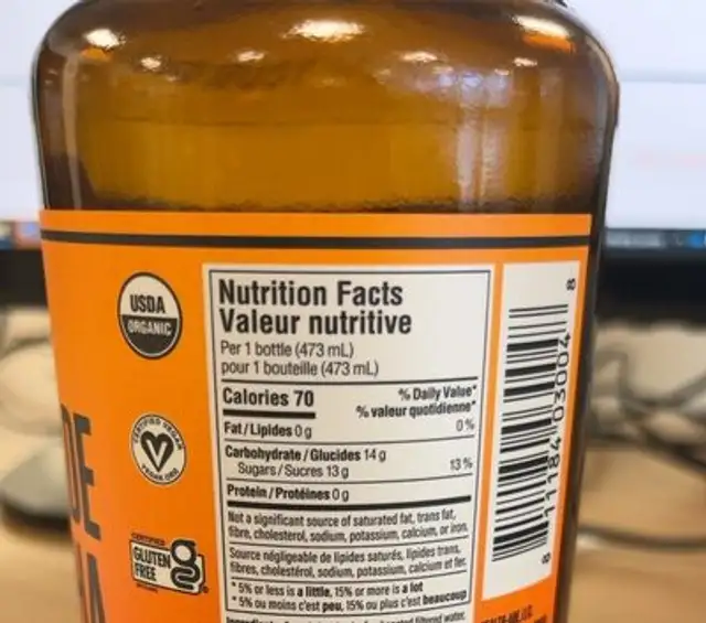 Health-Ade Kombucha nutrition facts table